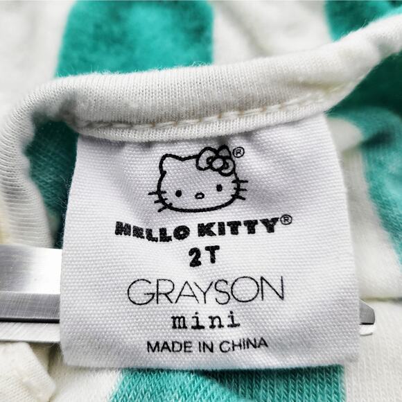 Grayson Mini Hello Kitty Sporty Green & White Striped Romper Toddlers Girls 2T - Picture 6 of 7
